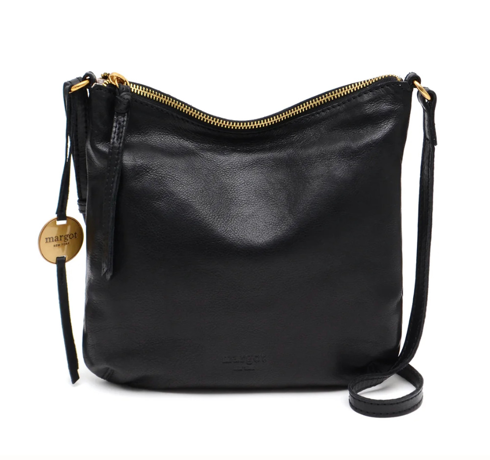 Margot Small Remy Hobo Crossbody Bag Black Leather Gold Hardware Minimalist
